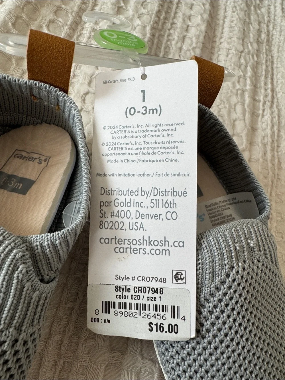 Carter's Light Gray Knit Slip-On Baby Walkers